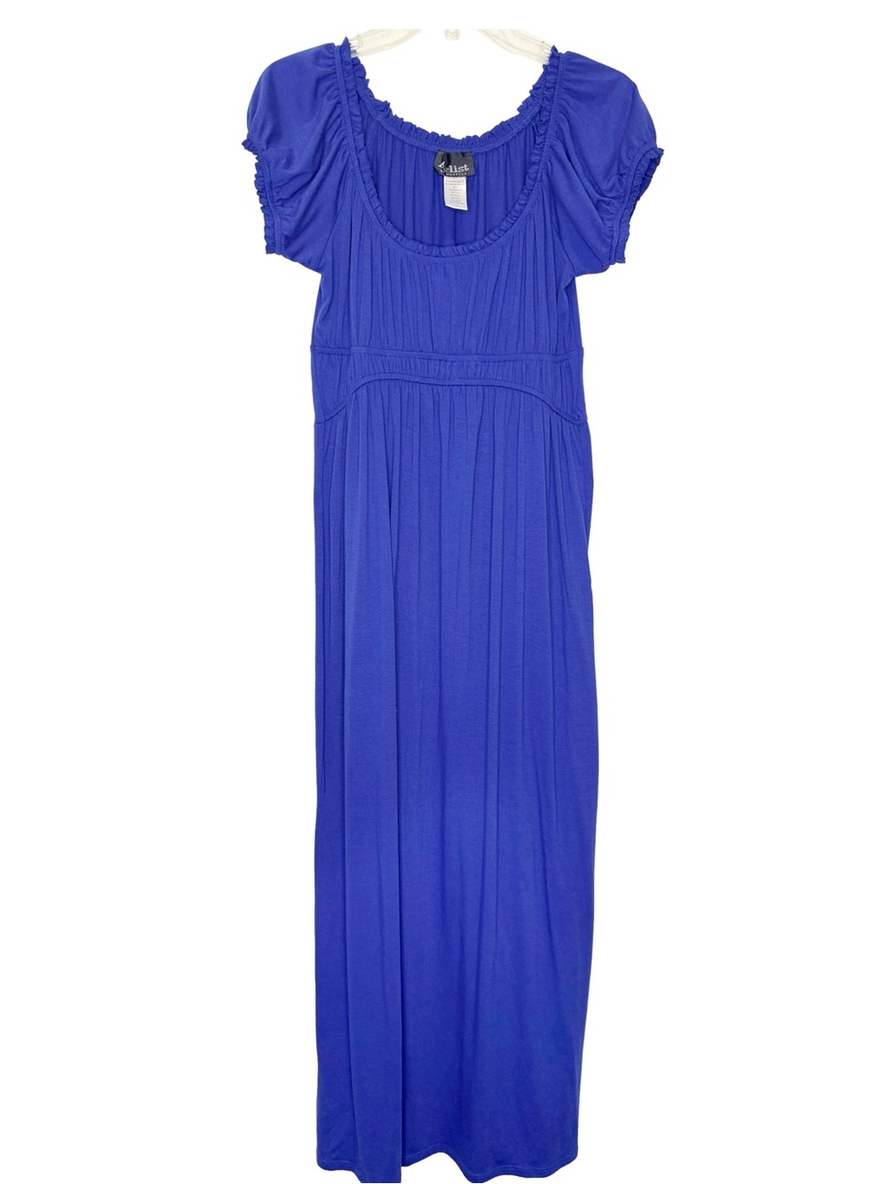 EUC-A-List By Wrapper Royal Blue Empire Waist Maxi Dress Smocked Cap Sleeve